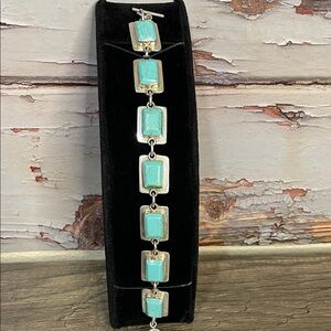 Sterling silver (925) Faux Turquoise Stone Linked Bracelet.